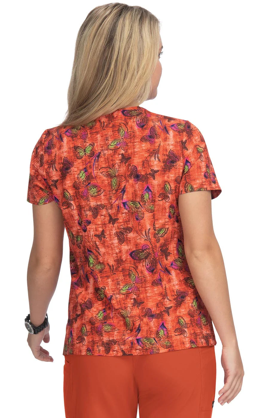 1066PR - koi Aurora 2-Pocket Stretch Heart-Shaped Neck Print Top