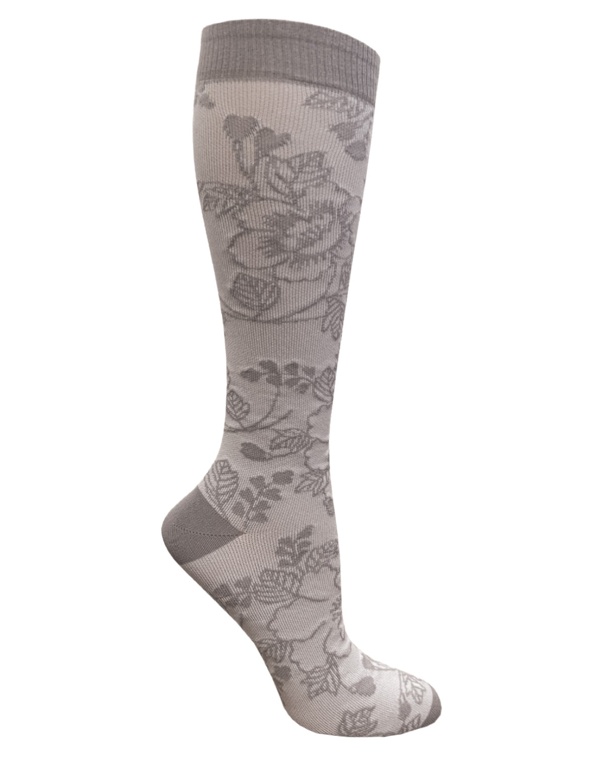 386-GFL - 12" Knit Compression Socks - Grey Floral Print