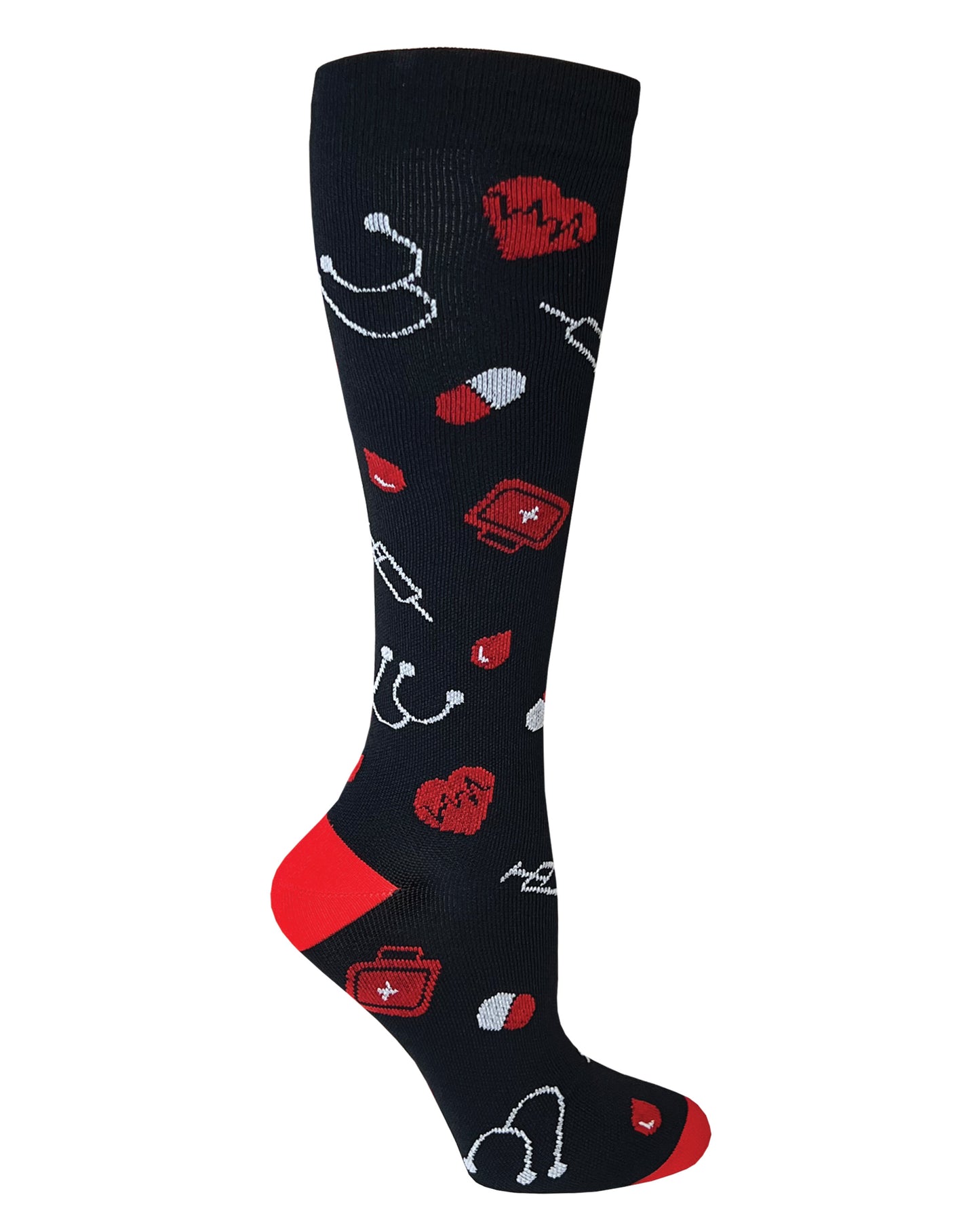 386-MEB - 12" Knit Compression Socks - Medical Symbols Black