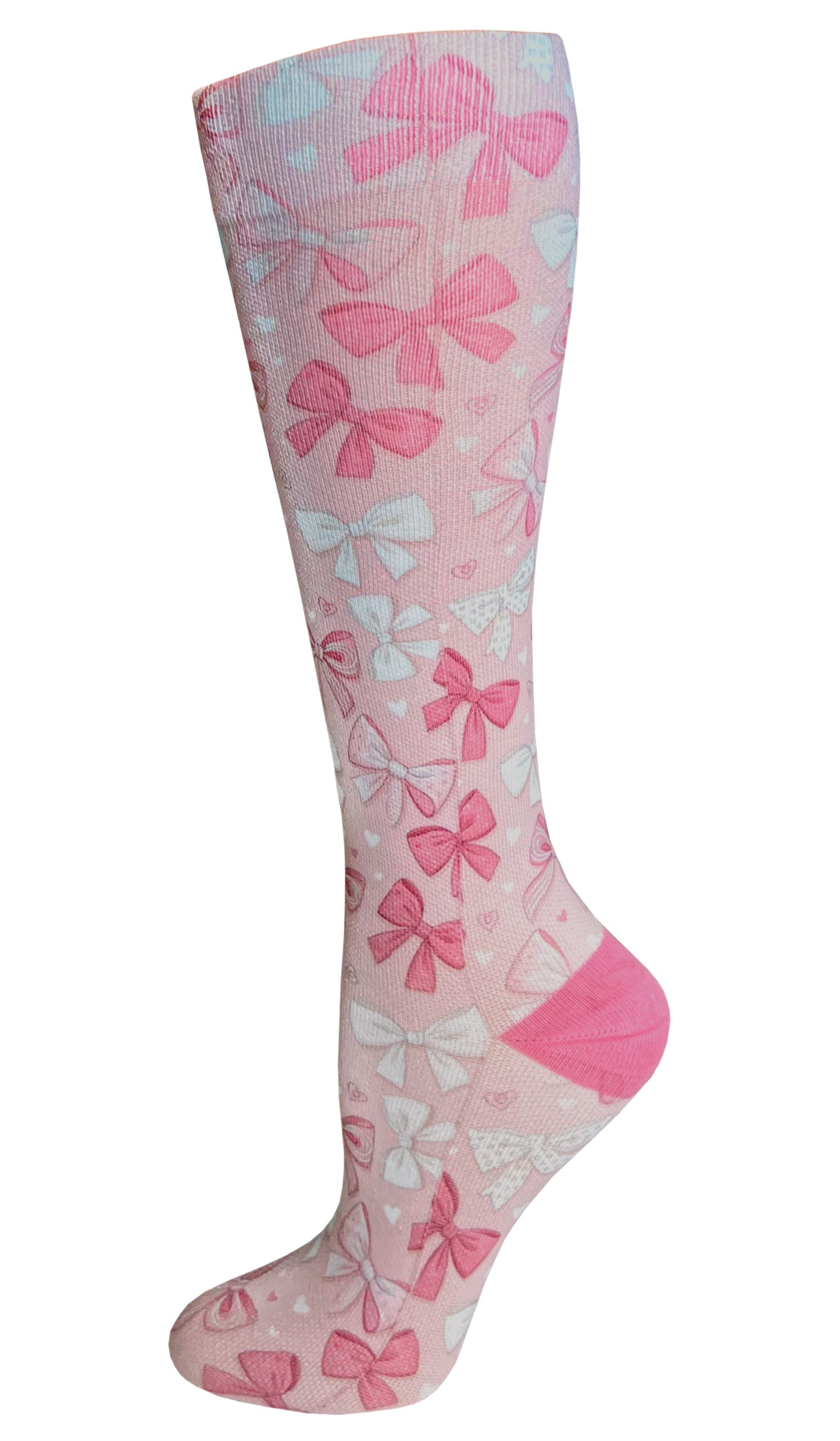 387-BOP - 12" Soft Comfort Compression Socks - Pink Bows