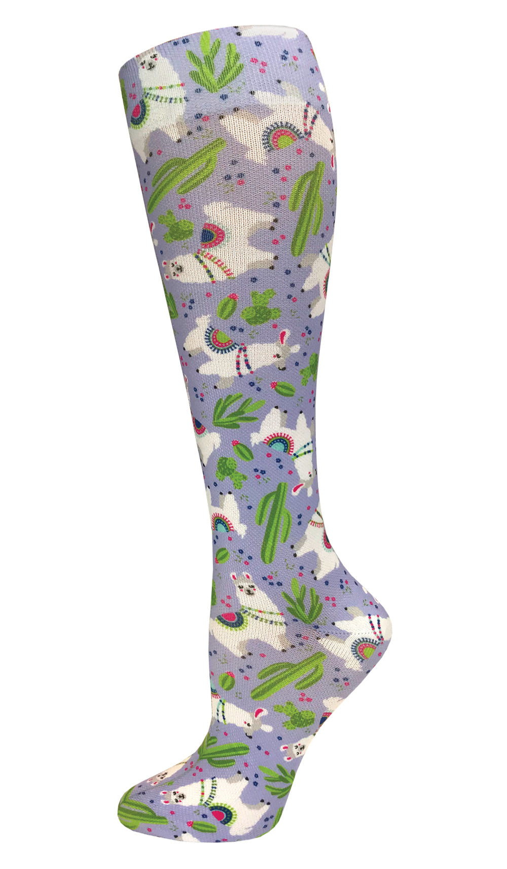 387-LPW - 12" Soft Comfort Compression Socks - Llamas Periwinkle