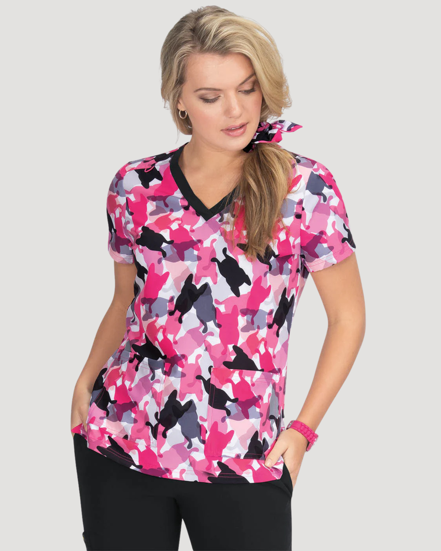 F100PR - koi 2-Pocket Print Scrub Top
