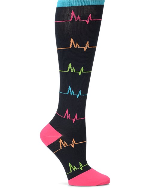 883757W - Wide Calf Nurse Mates Compression Socks - EKG Black