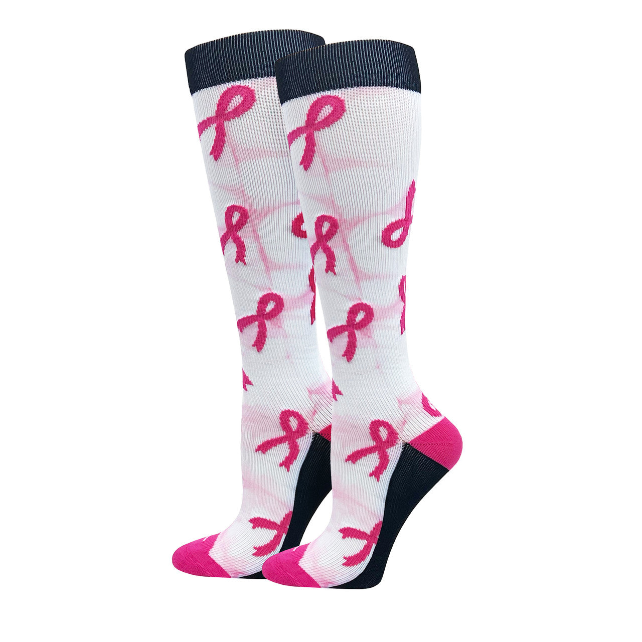 92108 - Tie Dye Premium Pink Ribbon Fashion 12" Compression Sock