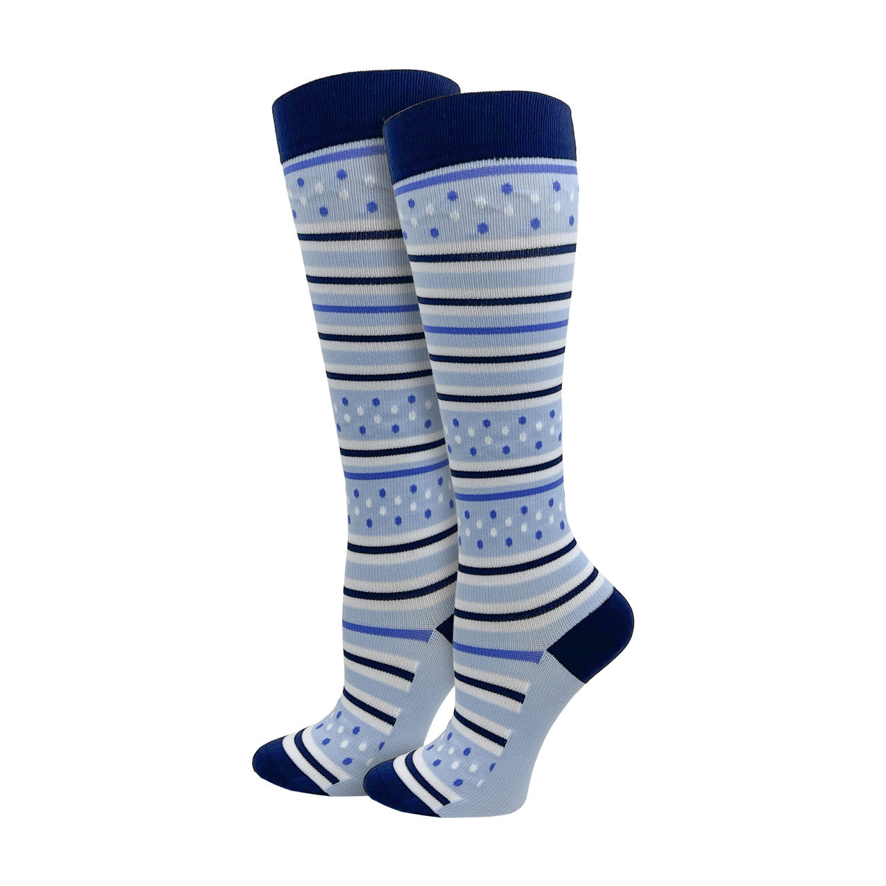 92335 - Blue Stripes & Dots Compression Knee Highs