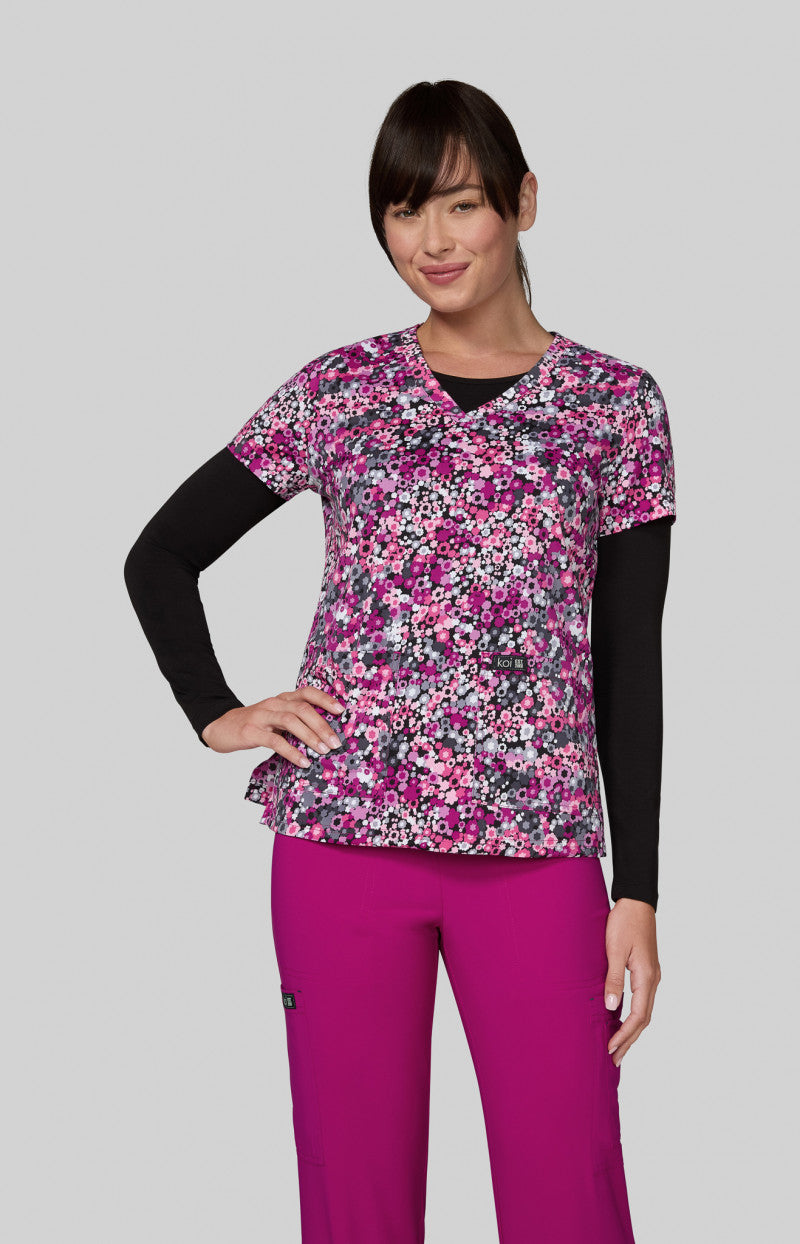 384PR - koi 2-Pocket Stretch Print Top