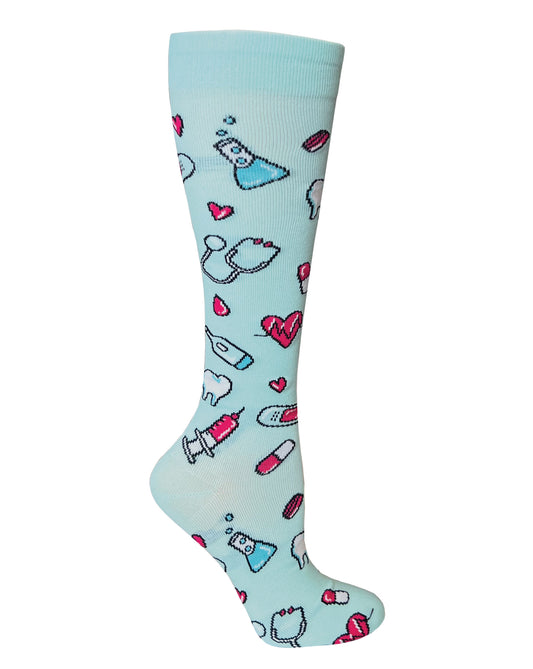 386-MEM - 12" Knit Compression Socks - Medical Symbols Mint