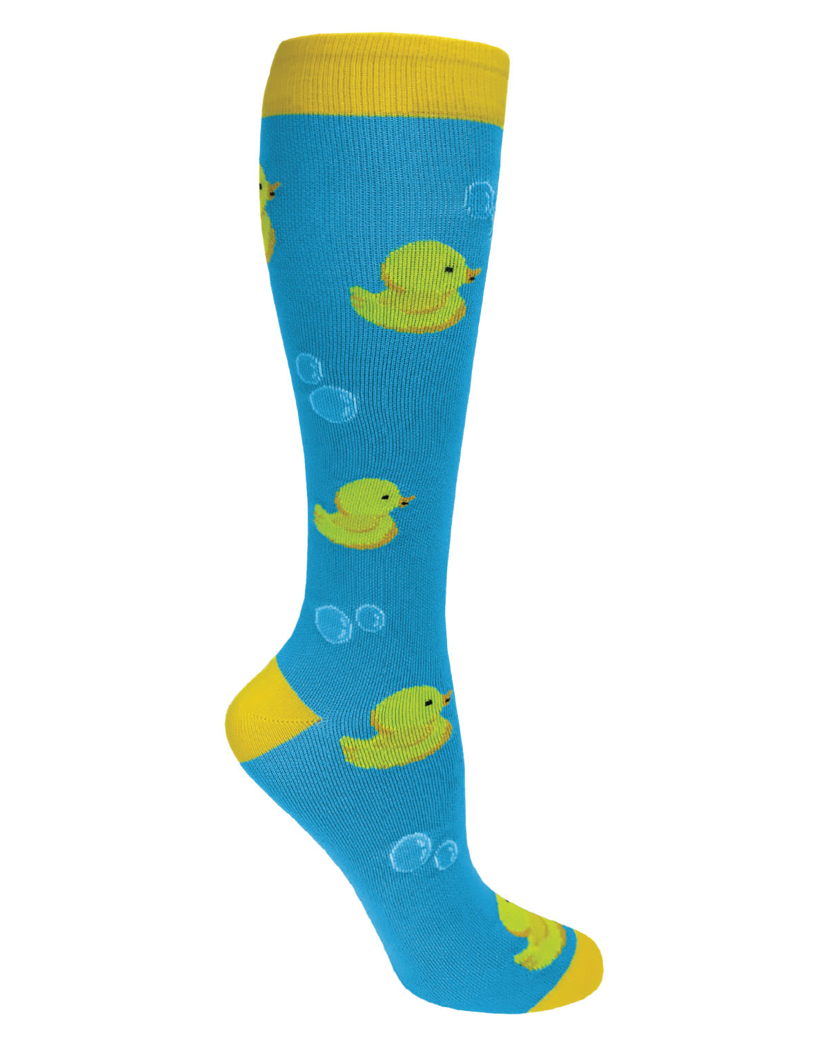 386-YDS - 12" Knit Compression Socks - Yellow Ducks & Bubbles