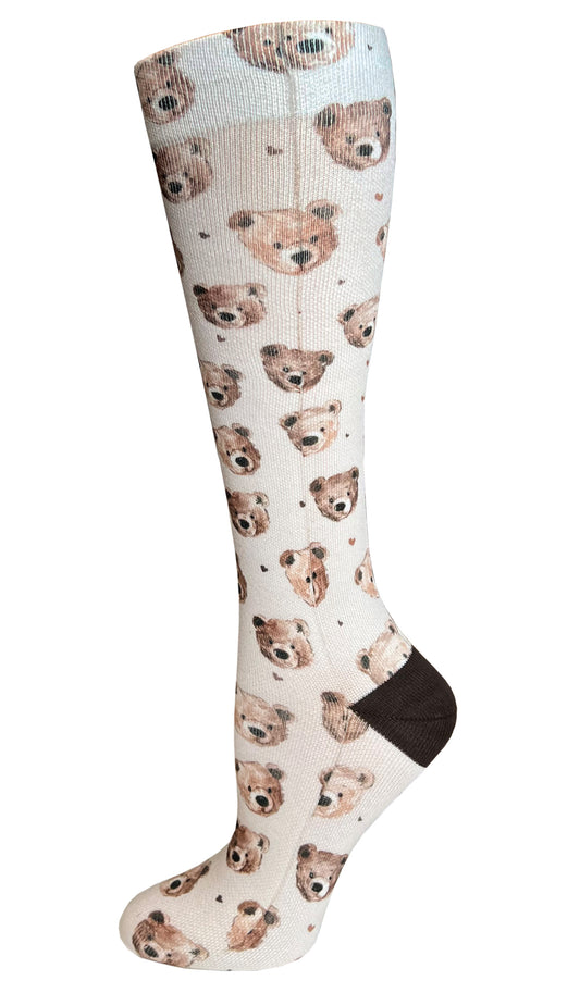 387-BOB - 12" Soft Comfort Compression Socks - Beige Bears