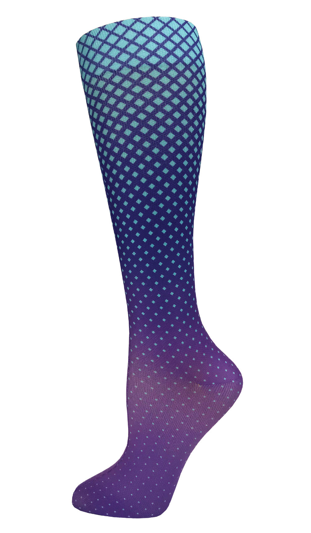 387-DMP - 12" Soft Comfort Compression Socks - Dot Matrix Aqua & Purple