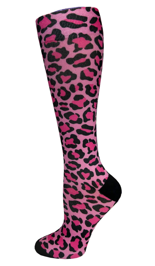 387-LHP - 12" Soft Comfort Compression Socks - Leopard Hot Pink