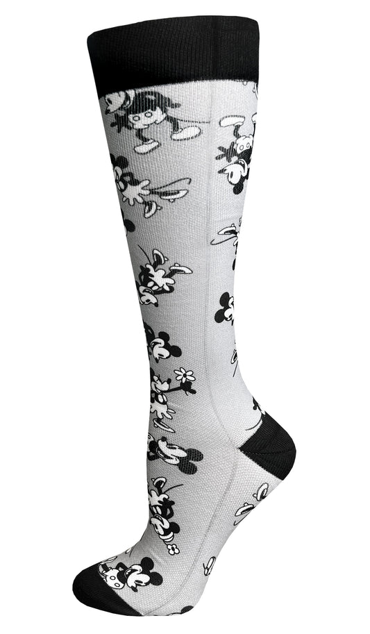 387-MMG - 12" Soft Comfort Compression Socks - Steamboat Willie Grey