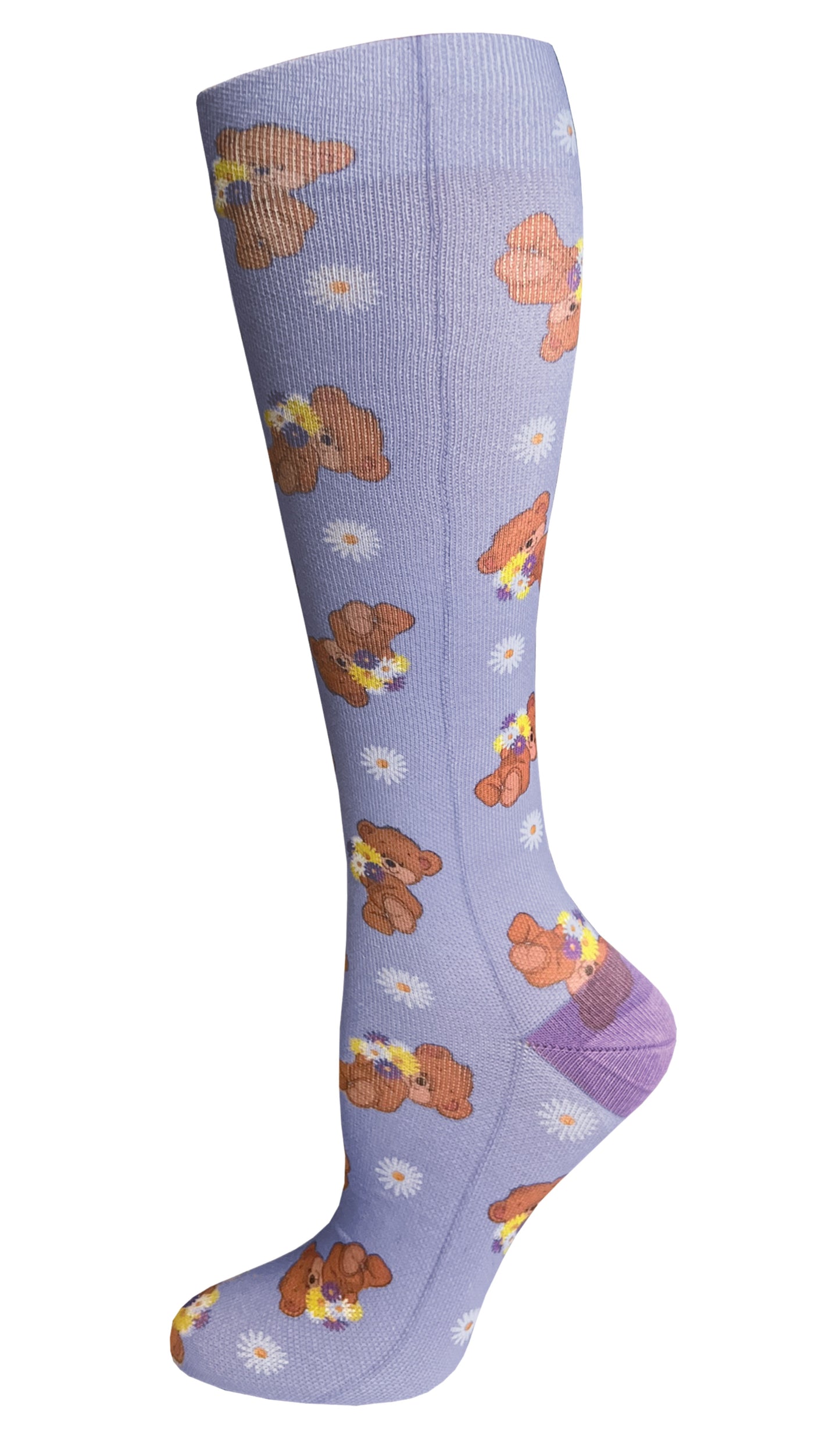387-TED - 12" Soft Comfort Compression Socks - Teddy Bears Lavender