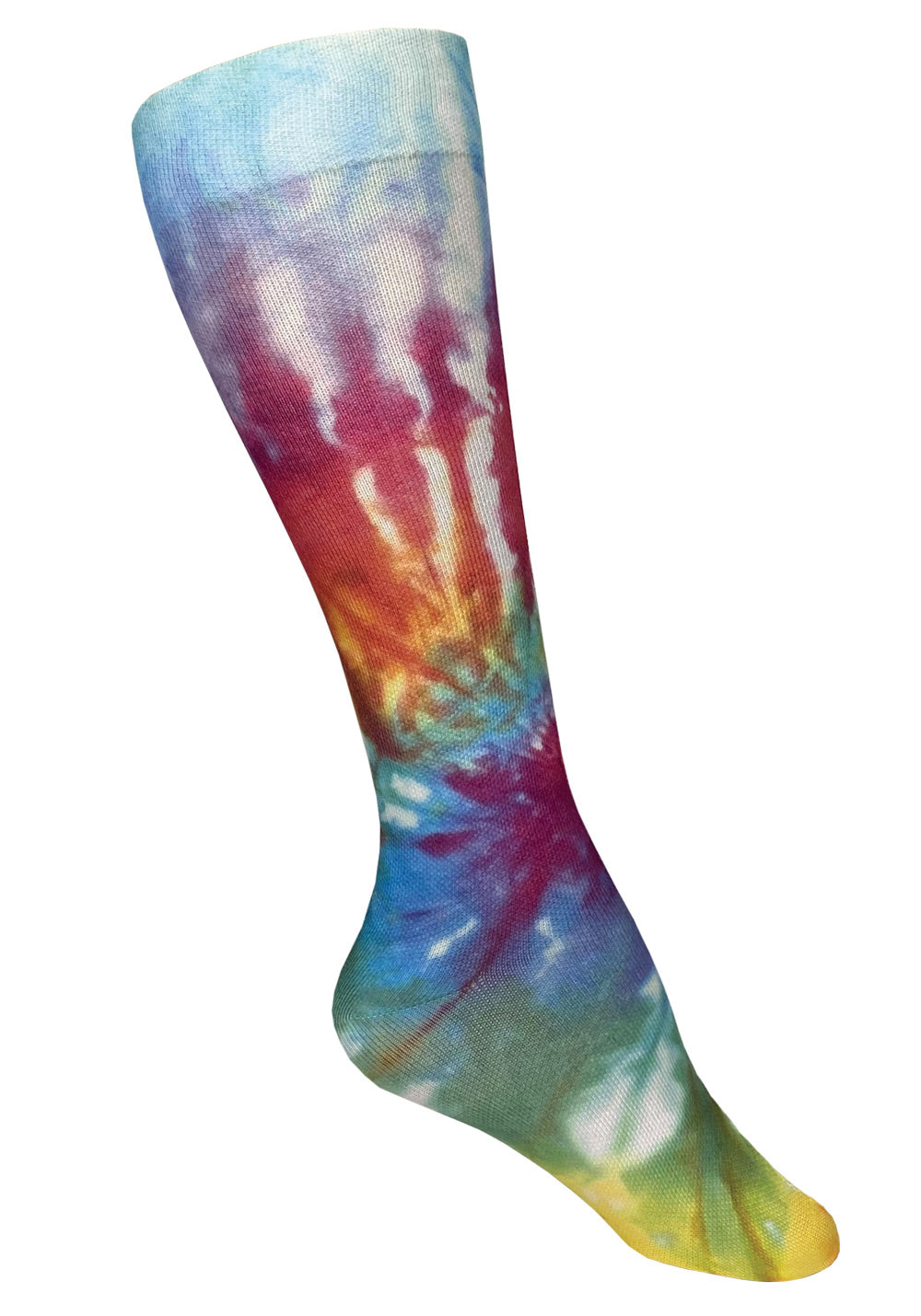 387T-RBW - 12" Soft Comfort Compression Socks - Tie Dye Rainbow