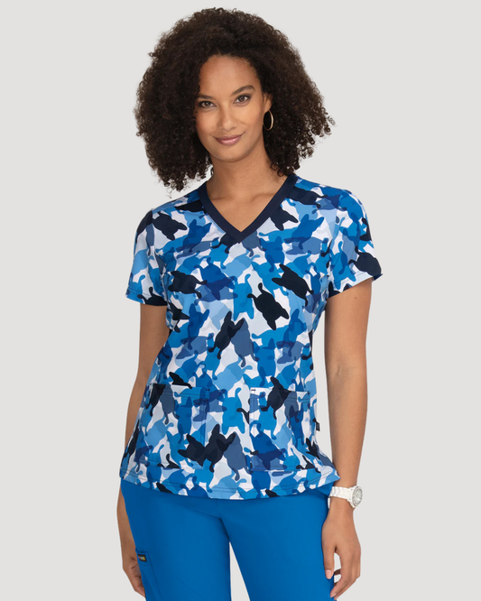 F100PR - koi 2-Pocket Print Scrub Top