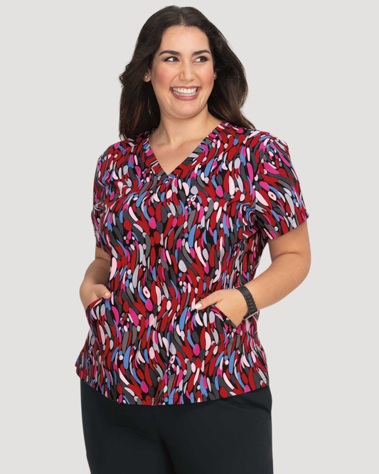 F101PR - koi 2-Pocket Stretch Print Scrub Top