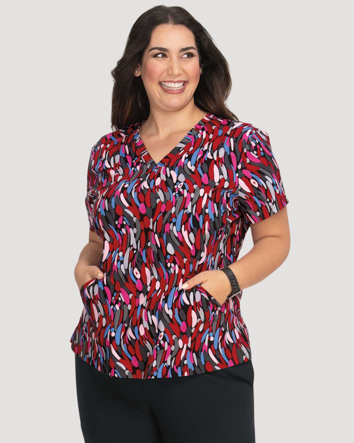 F101PR - koi 2-Pocket Stretch Print Scrub Top