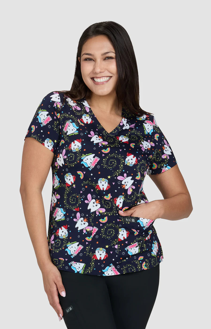 384PR - koi 2-Pocket Stretch Print Top