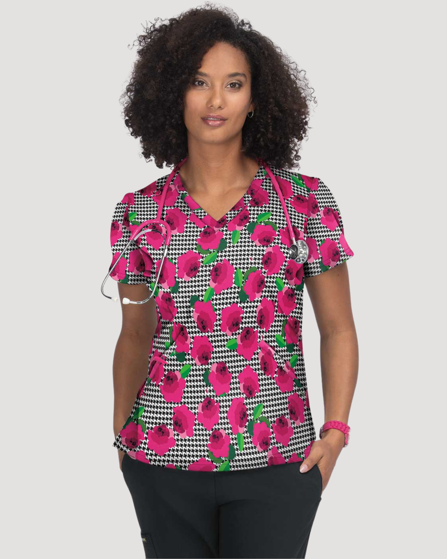 F101PR - koi 2-Pocket Stretch Print Scrub Top