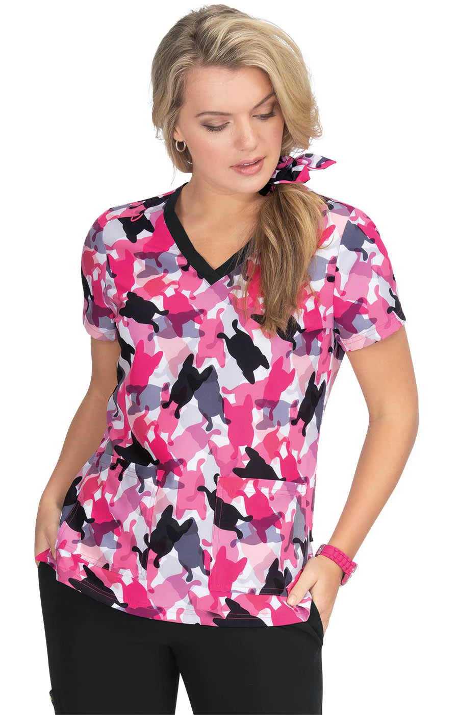 F100PR - koi 2-Pocket Print Scrub Top