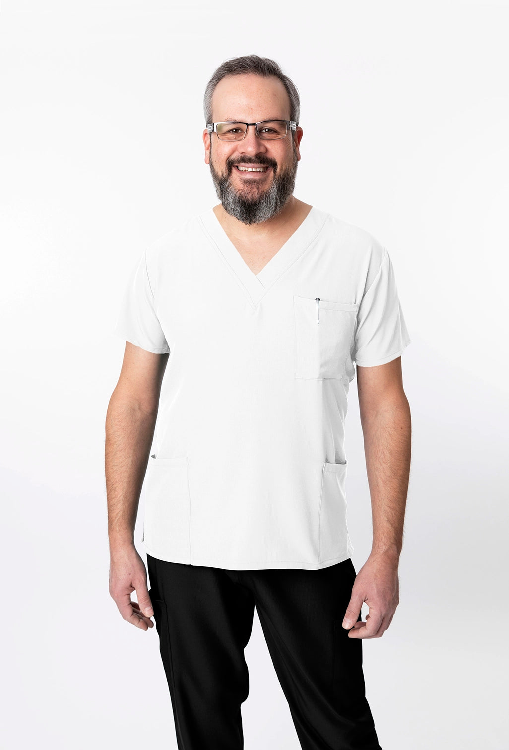 1202 4-Flex Unisex 3-Pocket V-Neck Top