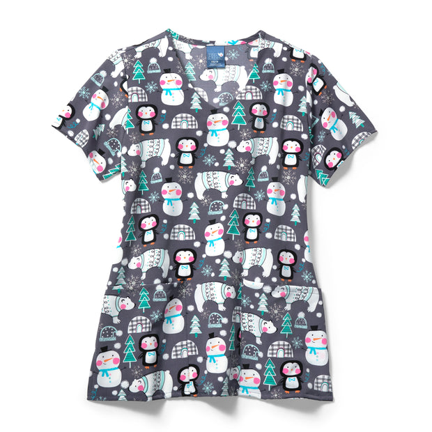 Z12213-V-Neck Poly Print Top