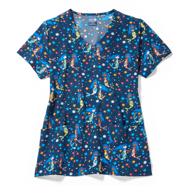 Z12213-V-Neck Poly Print Top