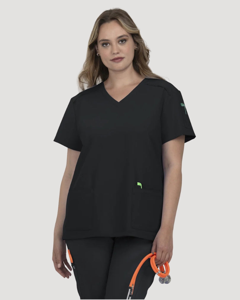 C101 Cureology Cardi Modern 2 Pocket V-Neck Top by koi