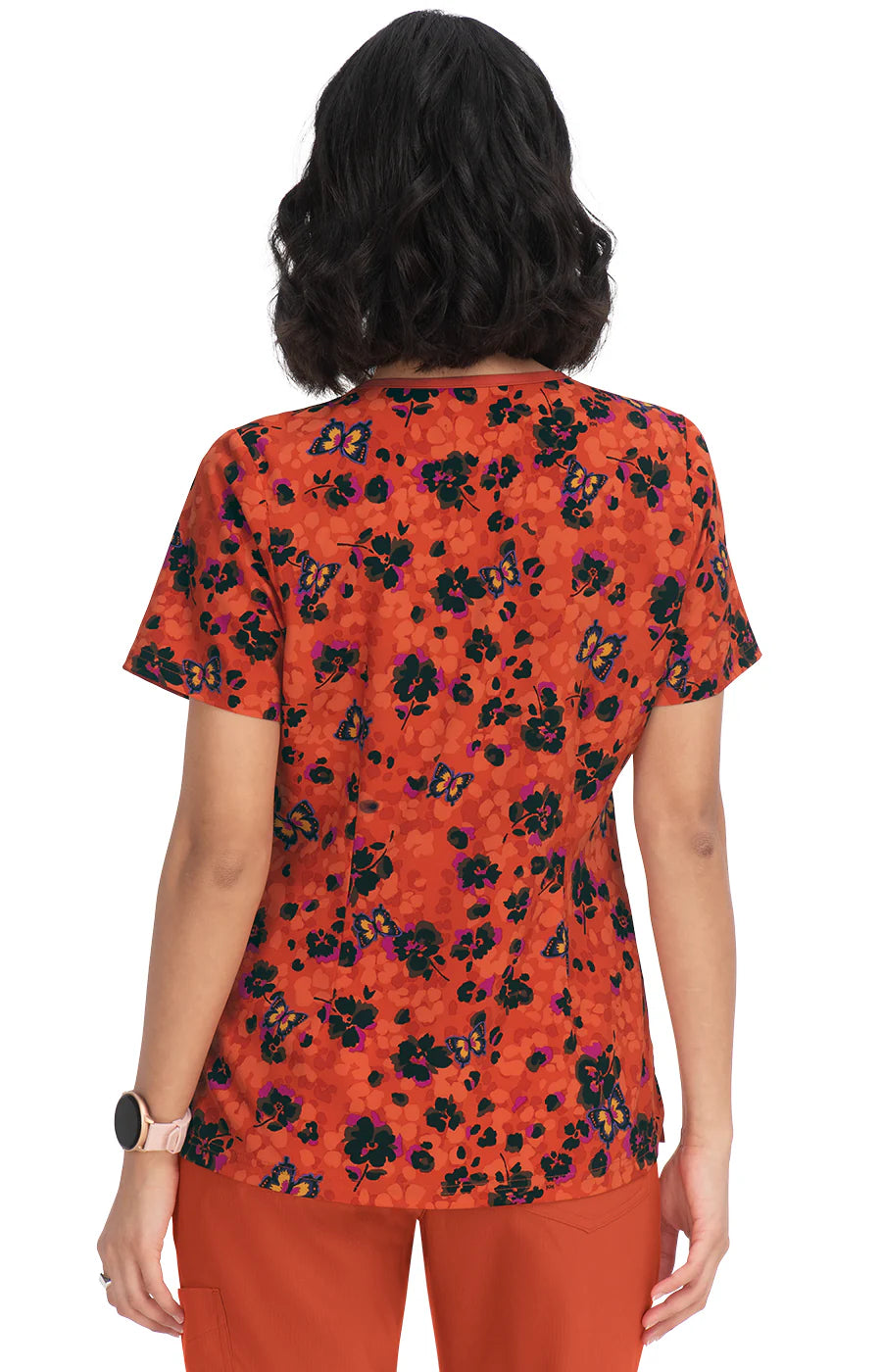 1027PR - 2-Pocket Keyhole Neckline Print Scrub Top