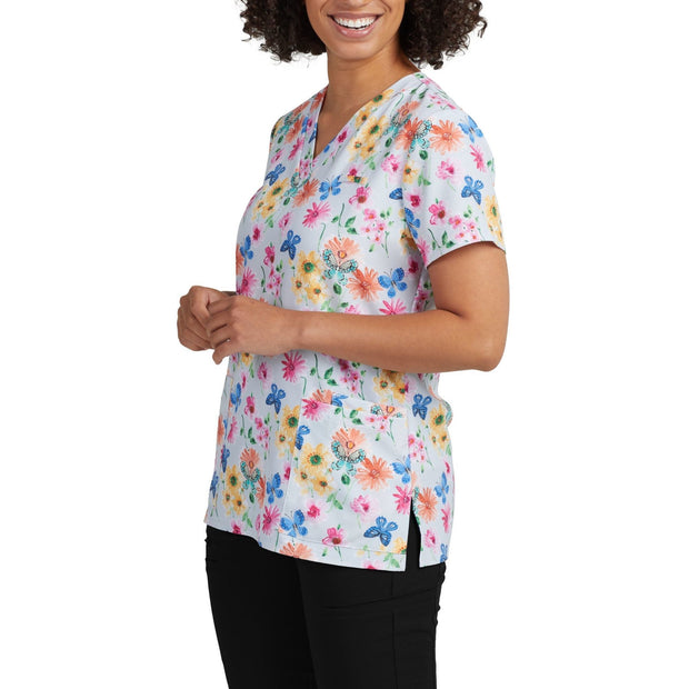 618 - 3 Pocket V-Neck Printed Top