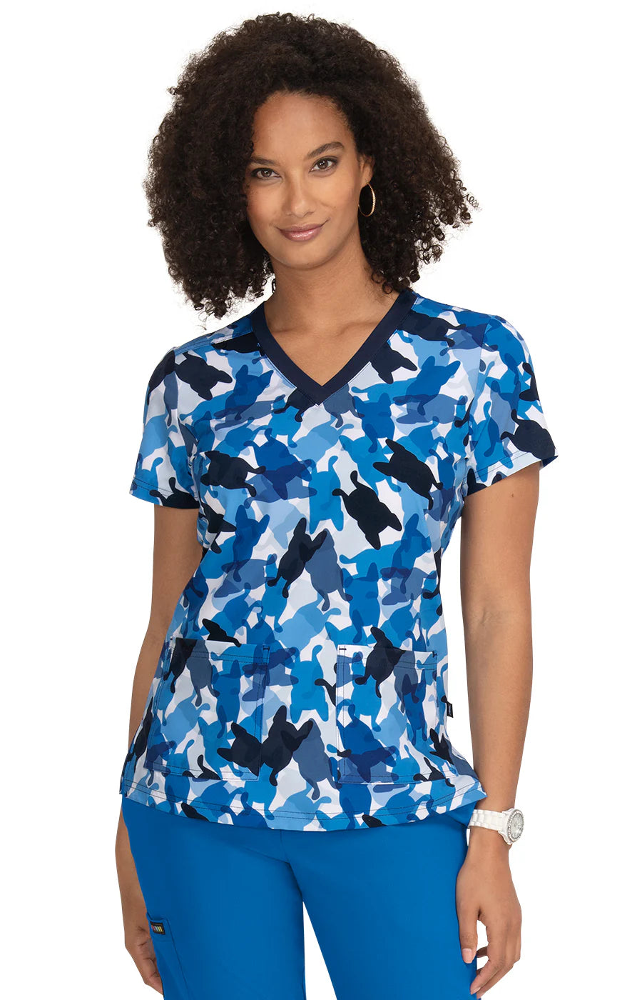 F100PR - koi 2-Pocket Print Scrub Top