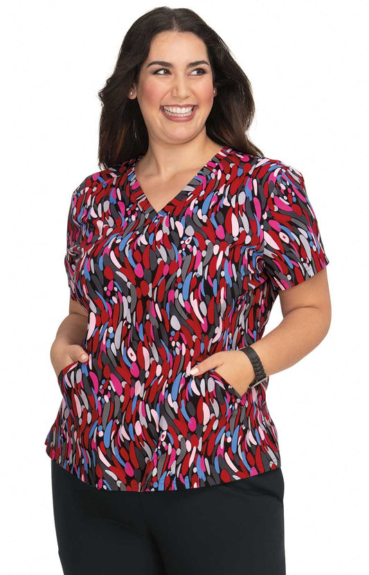 F101PR - koi 2-Pocket Stretch Print Scrub Top