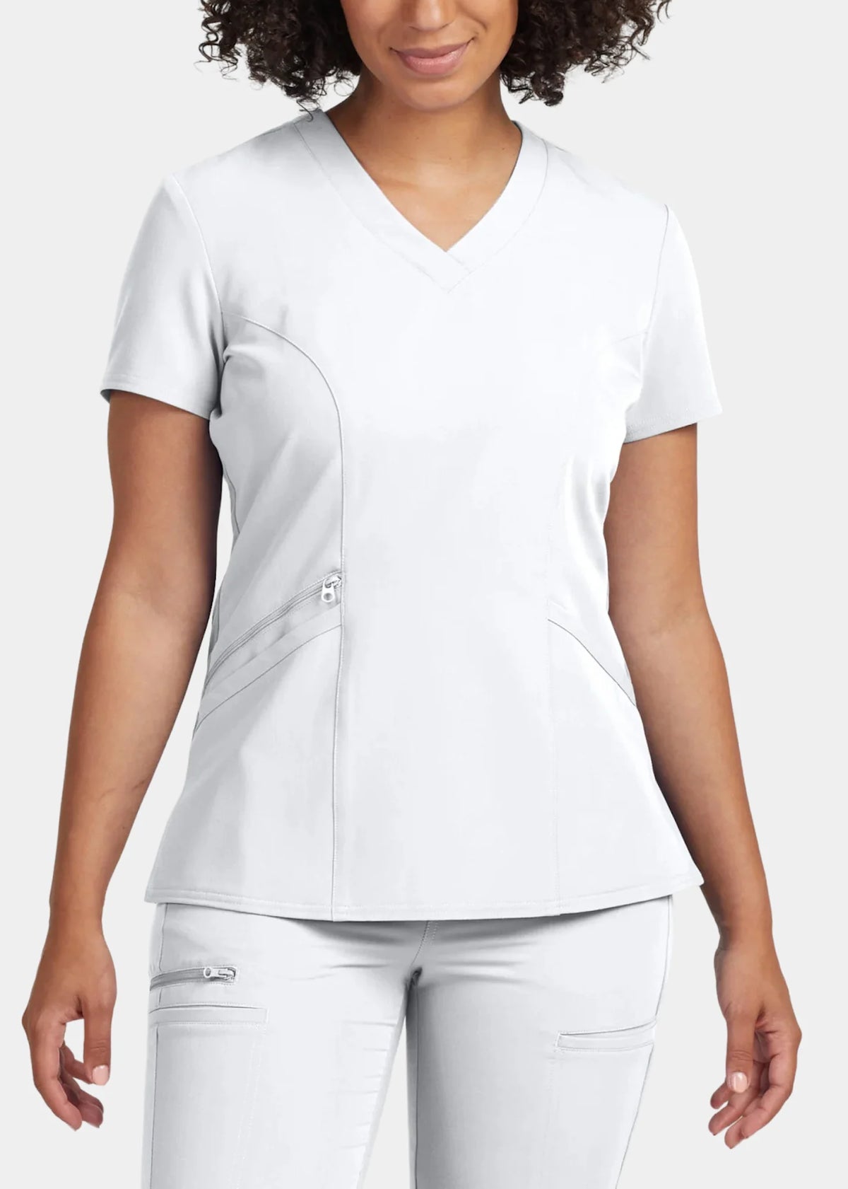 White Cross 3 Pocket Jersey Knit Panels V-neck Top