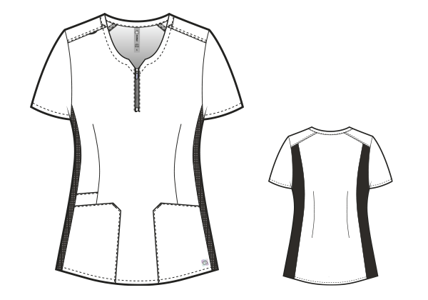6557 Printed Quarter Zip Notch Neck Top