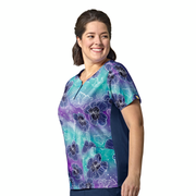 6557 Printed Quarter Zip Notch Neck Top