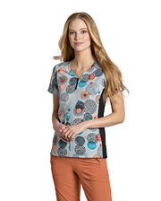6557 Printed Quarter Zip Notch Neck Top