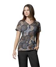 6557 Printed Quarter Zip Notch Neck Top
