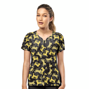 6557 Printed Quarter Zip Notch Neck Top