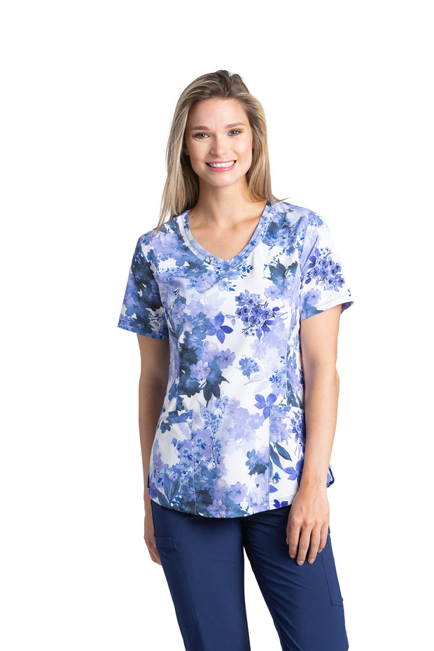 782 Rounded V-neck Printed Top Iris