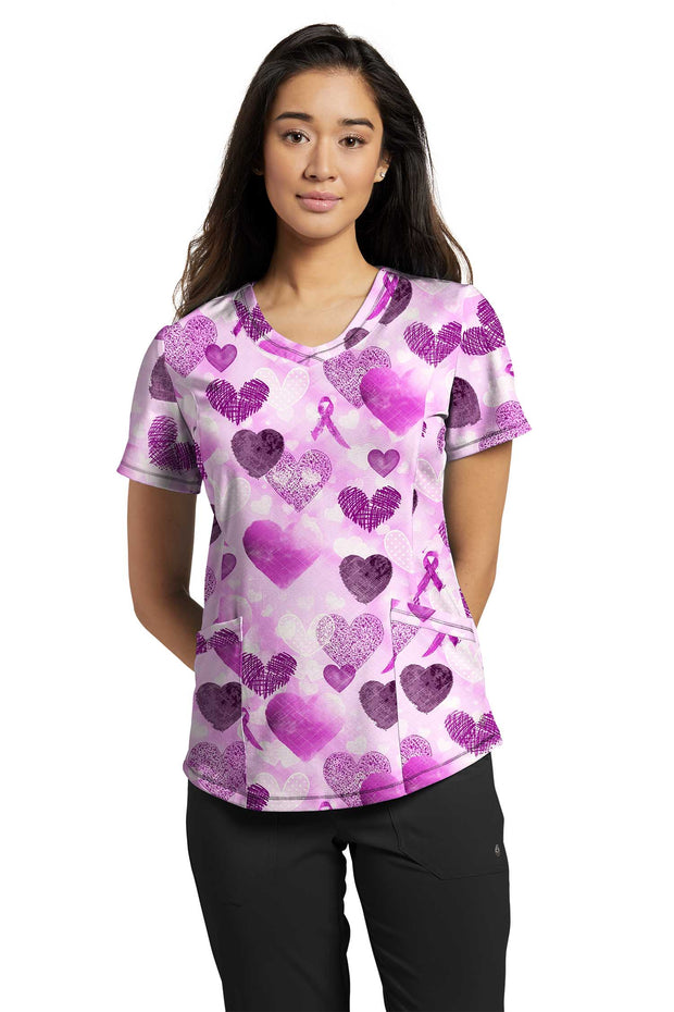 782-POL Rounded V-neck Printed Top Power Of Love